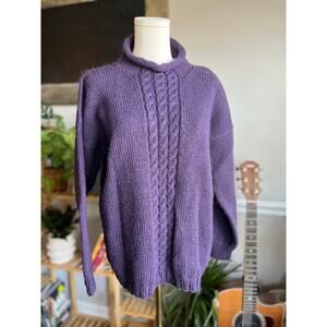 Vintage Y2K Purple Cableknit Mockneck Wool mohair Sweater Size XL